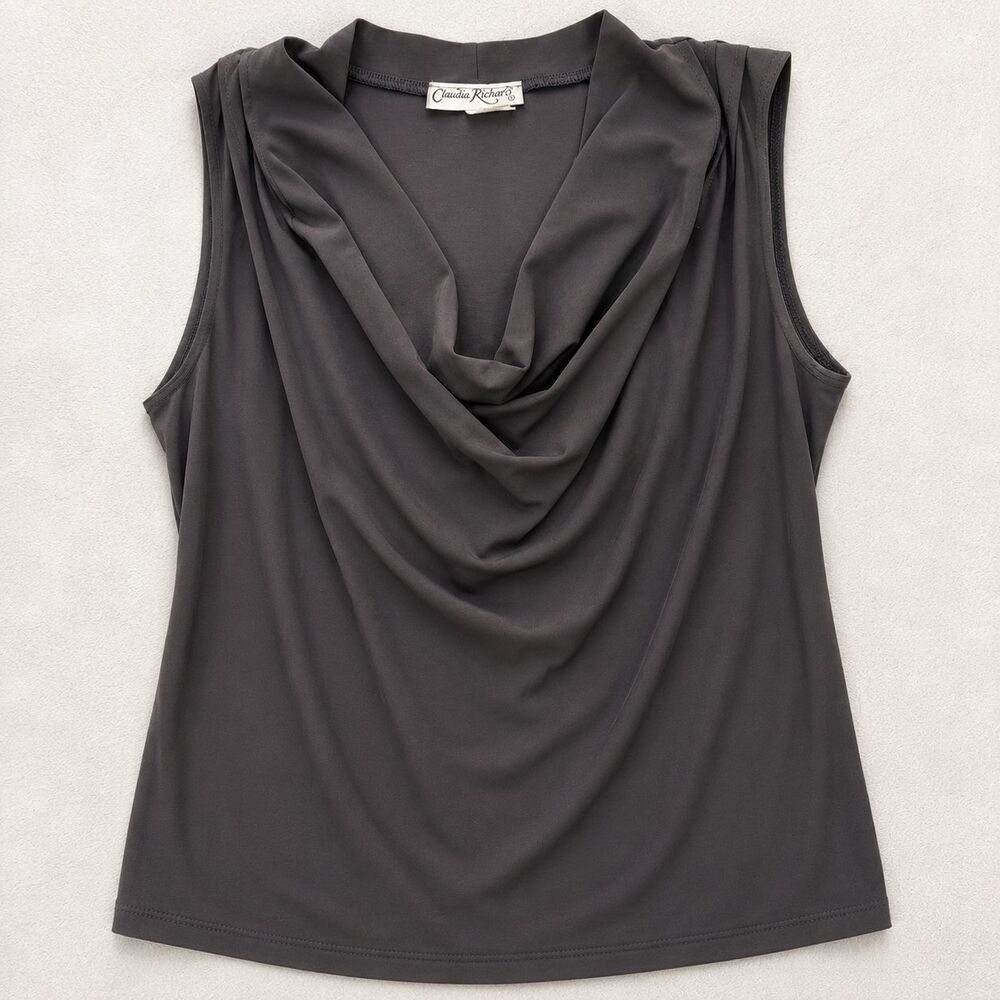 VTG Claudia Richard Blouse Cowl Neck Size L Gray Pleated Streetwear Date USA
